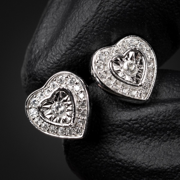 Cute Miracle Set White Gold Women Sterling Silver Heart Pretty Y2K Stud Earrings - Picture 1 of 5